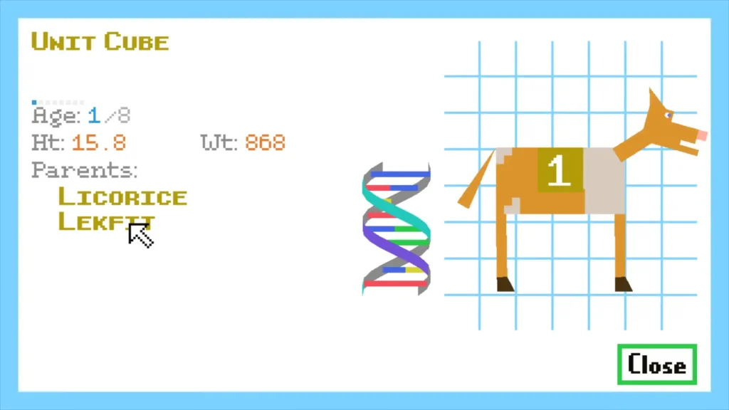 Horsey Game DNA editing interface showing genetic strands